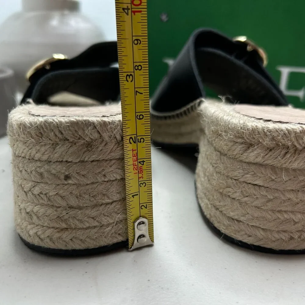 J. Crew Block-Heel Espadrille Sandals Leather Raffia Slip-on Black Women's 9 NWB - Picture 12 of 12